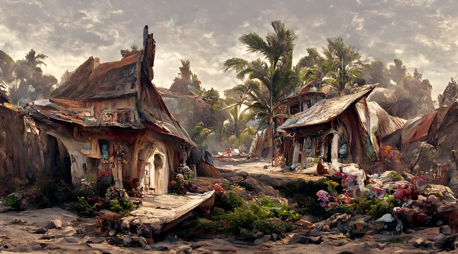 Bali Beach Village: Hyper-Realistic Digital Oil Painting