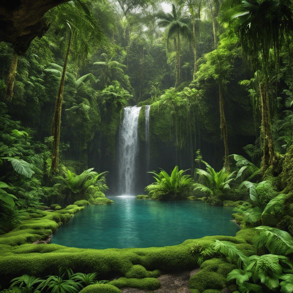 Lush Tropical Pool in Indonesian Rainforest