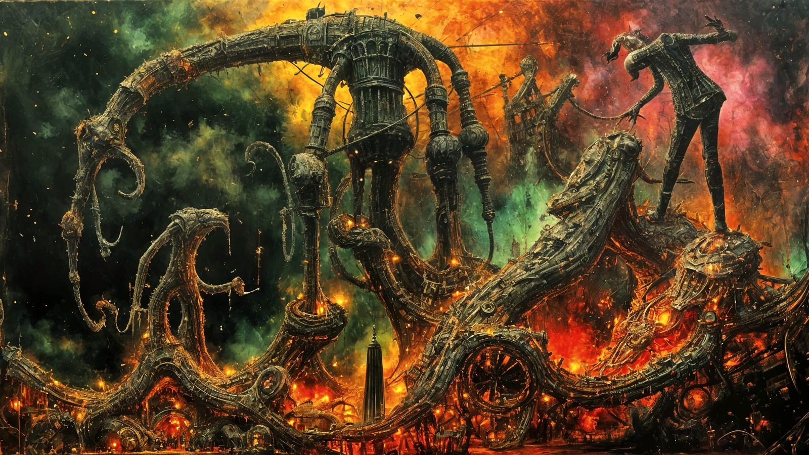 Haunted Fairground in Dark Oil Paint Style