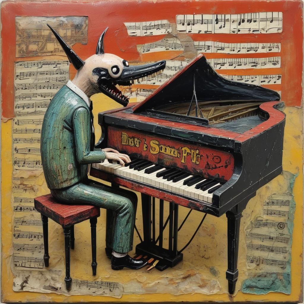 Humorous Anthropomorphic Piano in Encaustic Style