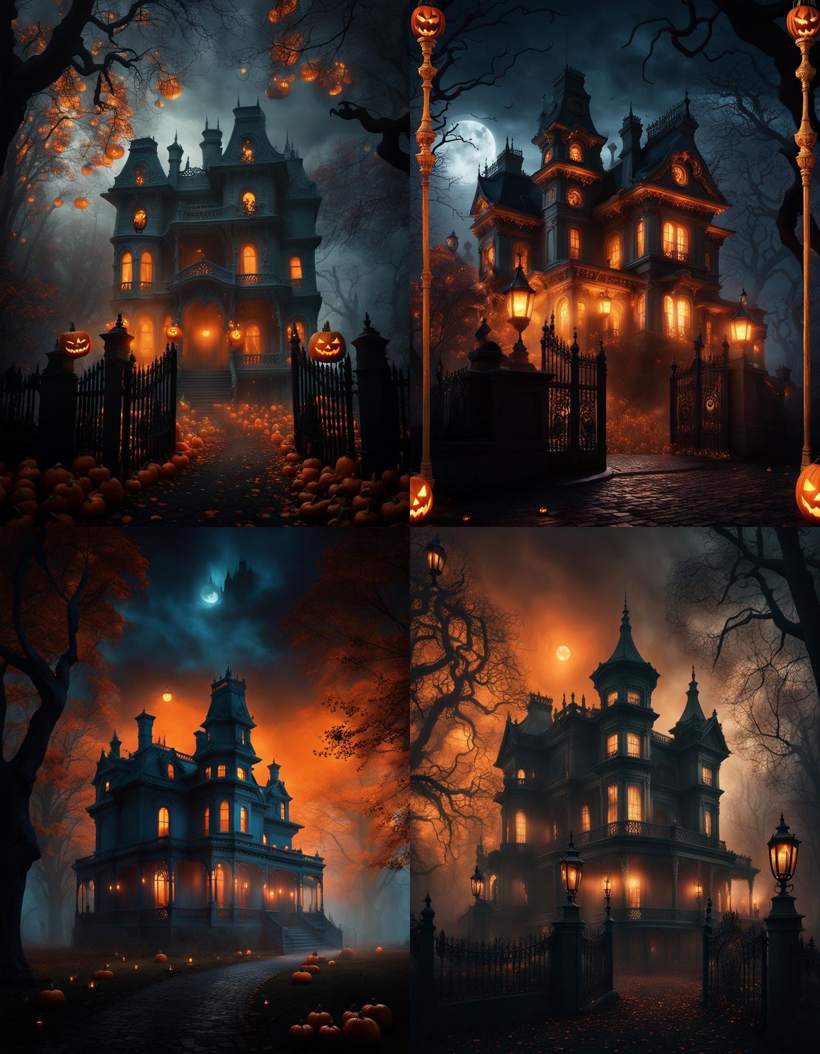 A sprawling Victorian mansion lit only by the eerie glow of ...
