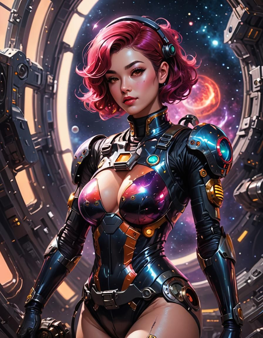 Retro Space Opera Pinup Floating by Saturn