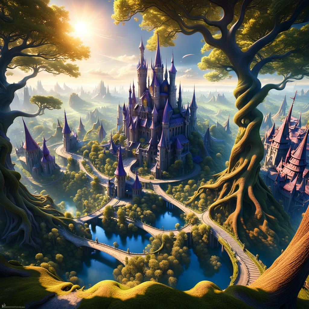 Epic Fantasy Cityscape in Lush Forest