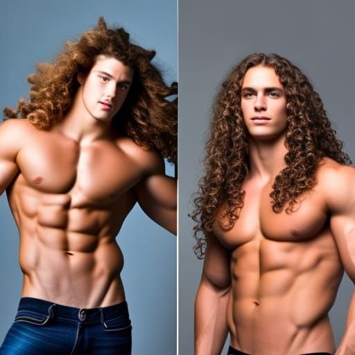 Muscular Man with Long Curly Hair Portrait