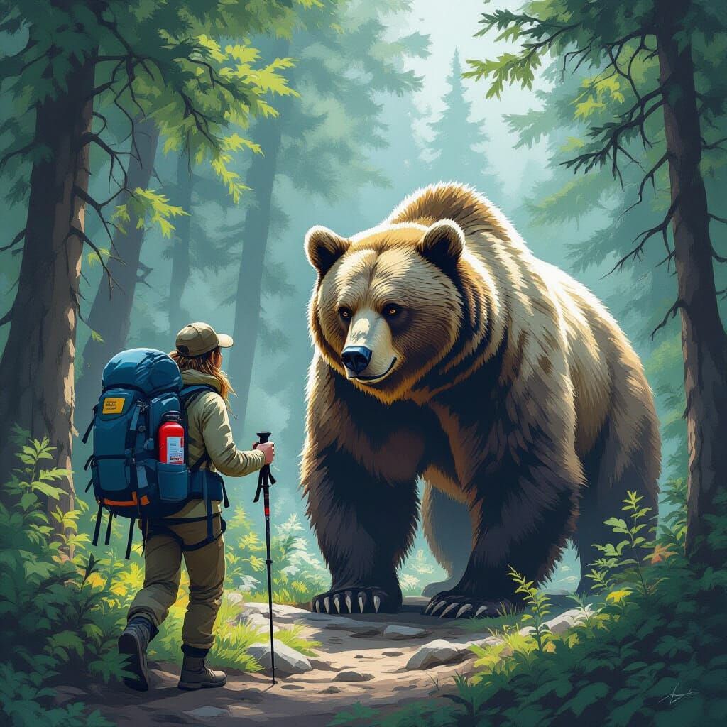 Hiker's Ominous Encounter with Grizzly Bear in Dense Forest