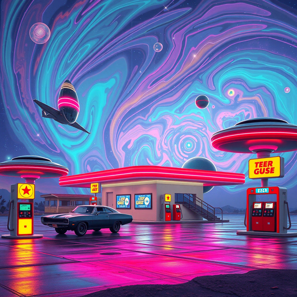 Retro-Futuristic Extraterrestrial Gas Station in Astral Styl...