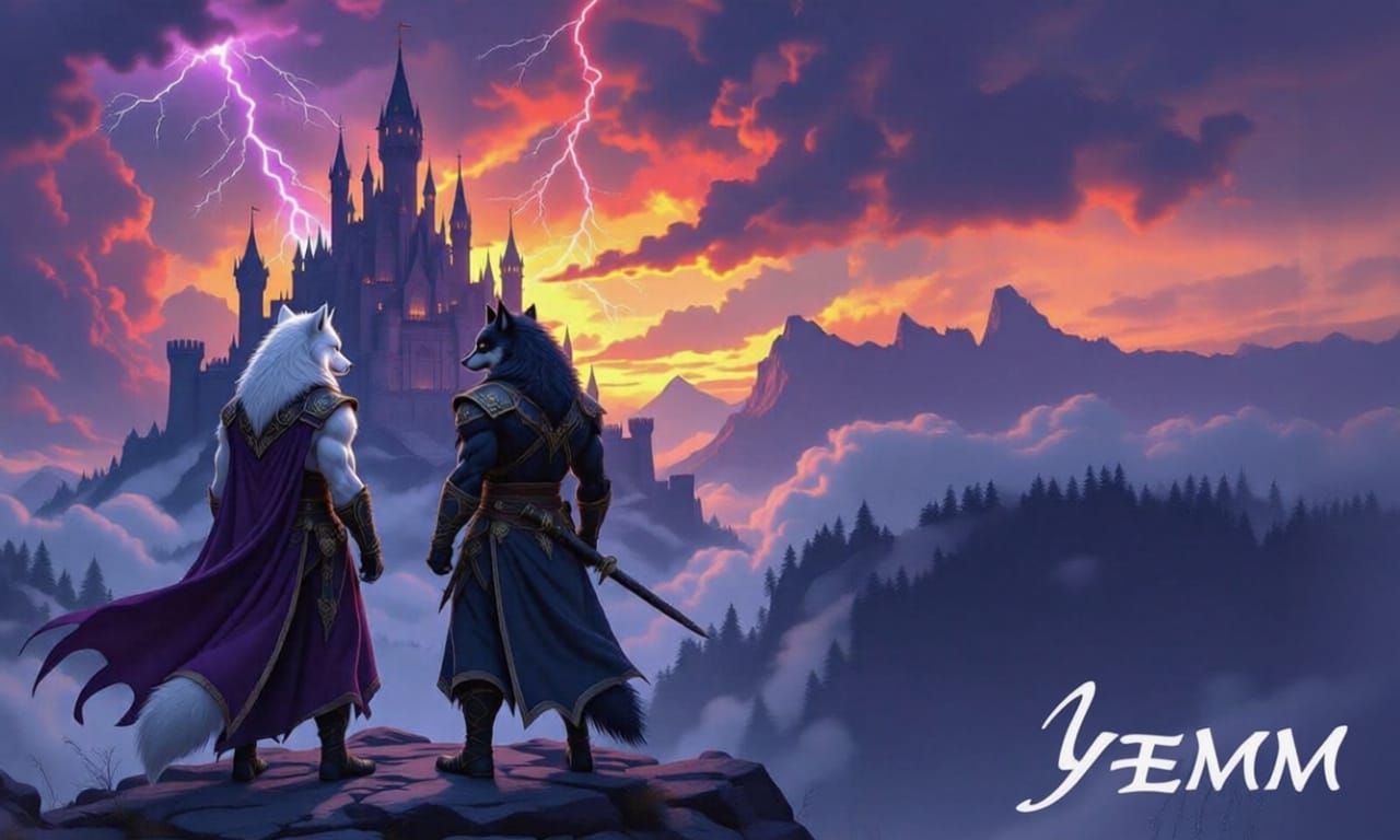 Warlock Wolves Overlook Dark Castle in Storm