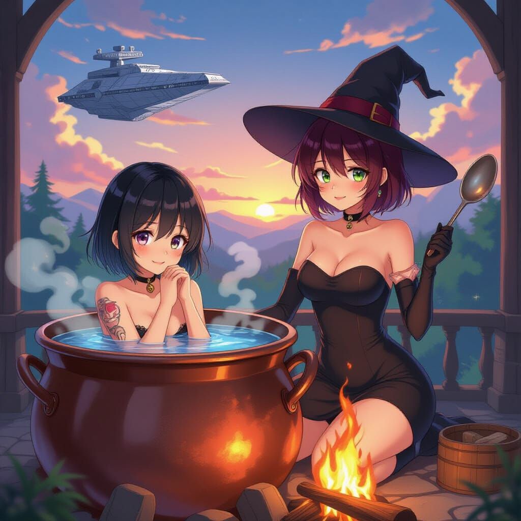 Anime Emo Girl in Cauldron, Studio Trigger Style