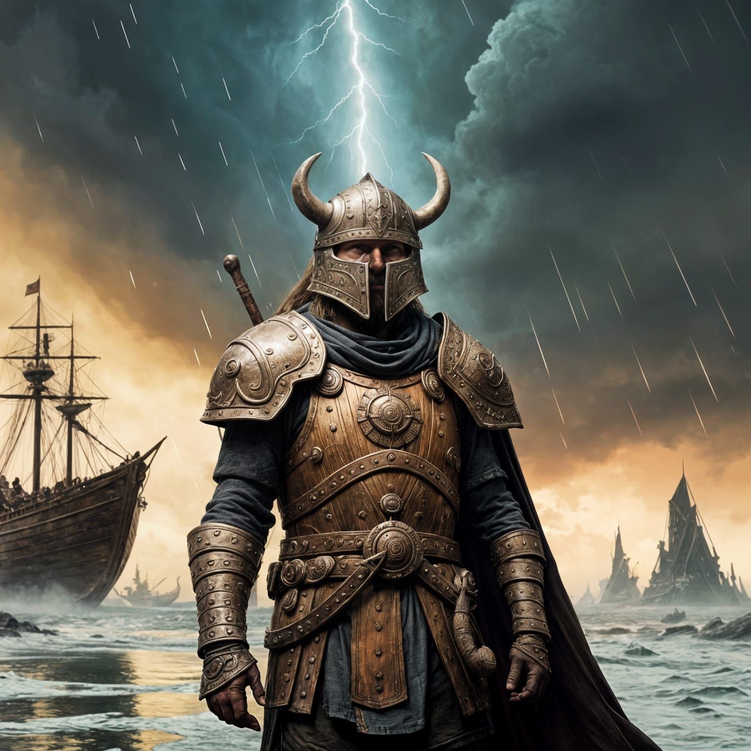 Viking King Conquers Land in a Stormy Night