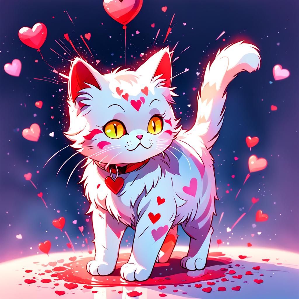 Valentine's Cat in Glitchcore Splash Art