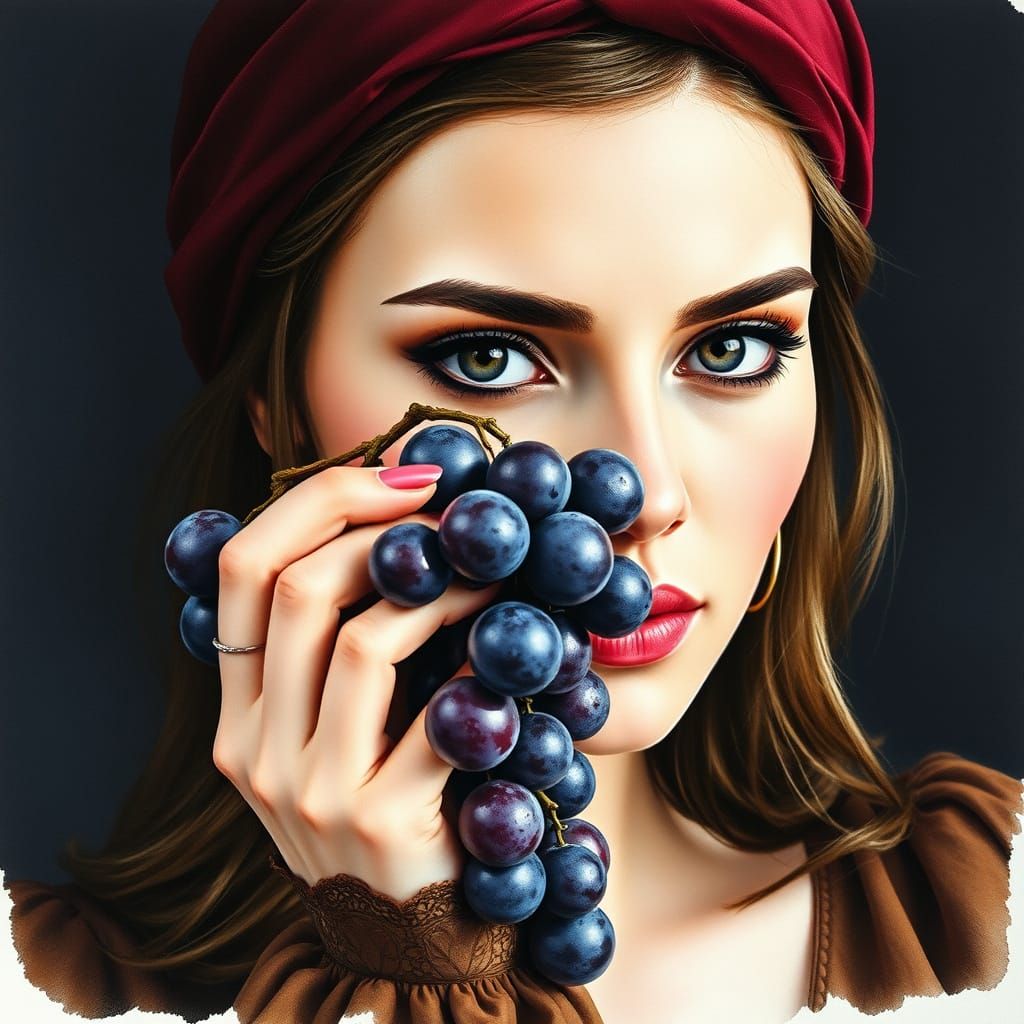 Ethereal Laura Sava-Inspired Portrait of a Woman with Grapes...