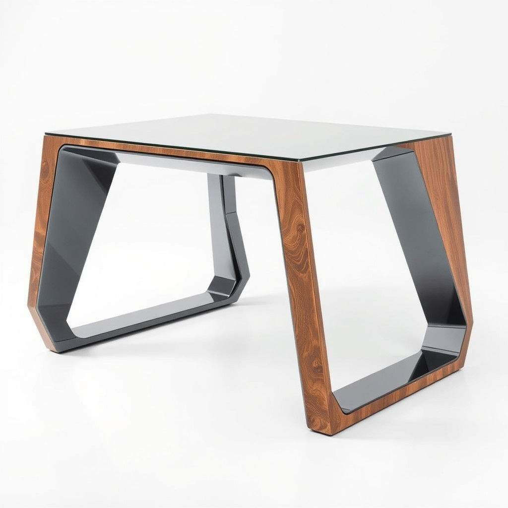 Futuristic AI Table Design in Steel and Glass