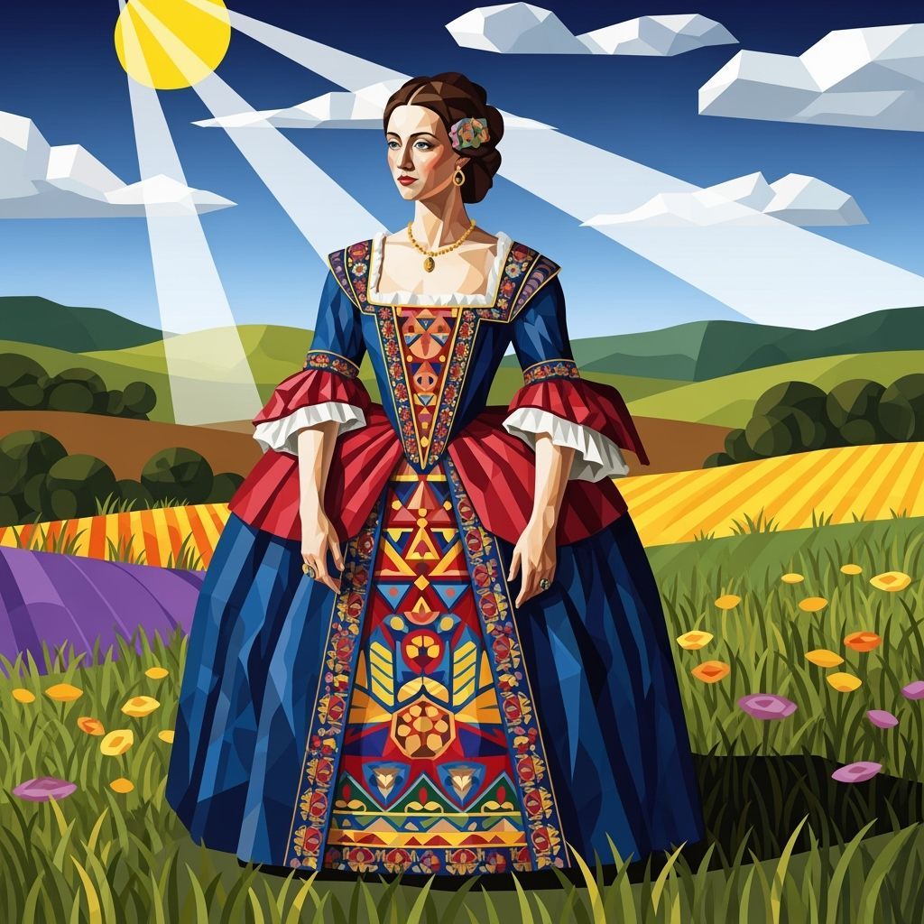 Spanish Woman in Cubist Embroidery Artwork