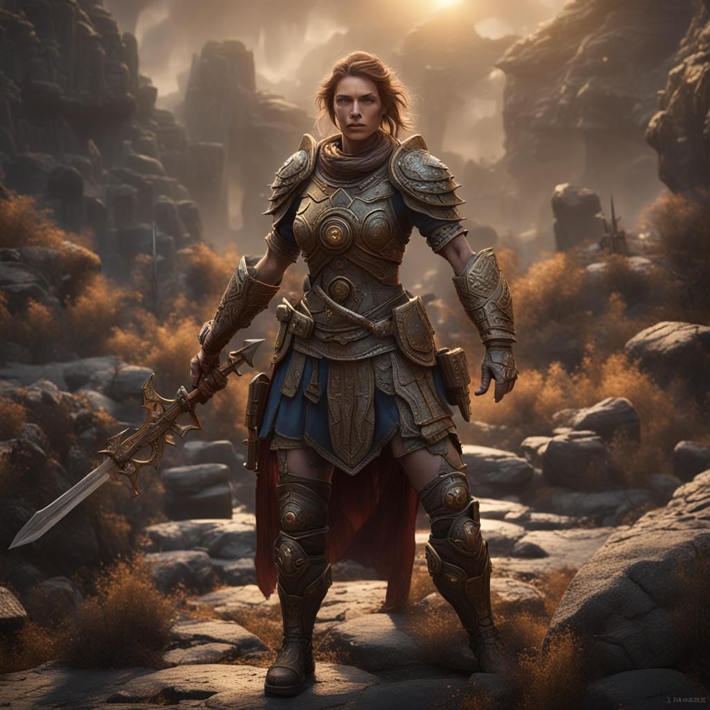 Fantasy Female Warrior with Prehistoric Weapons