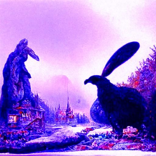 Raven and Giant Rabbit Play in Ethereal Fantasy