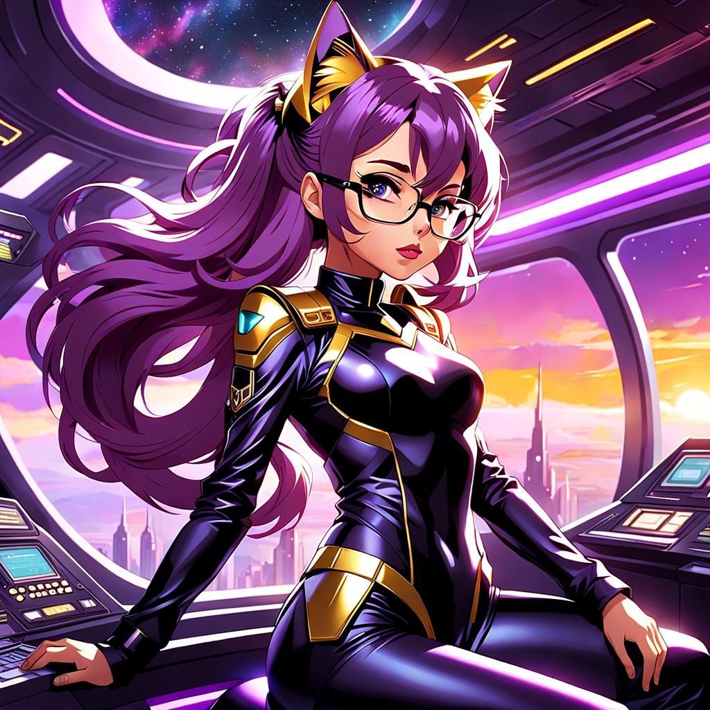 Science Officer with Cat Features in Cel-Shaded Style