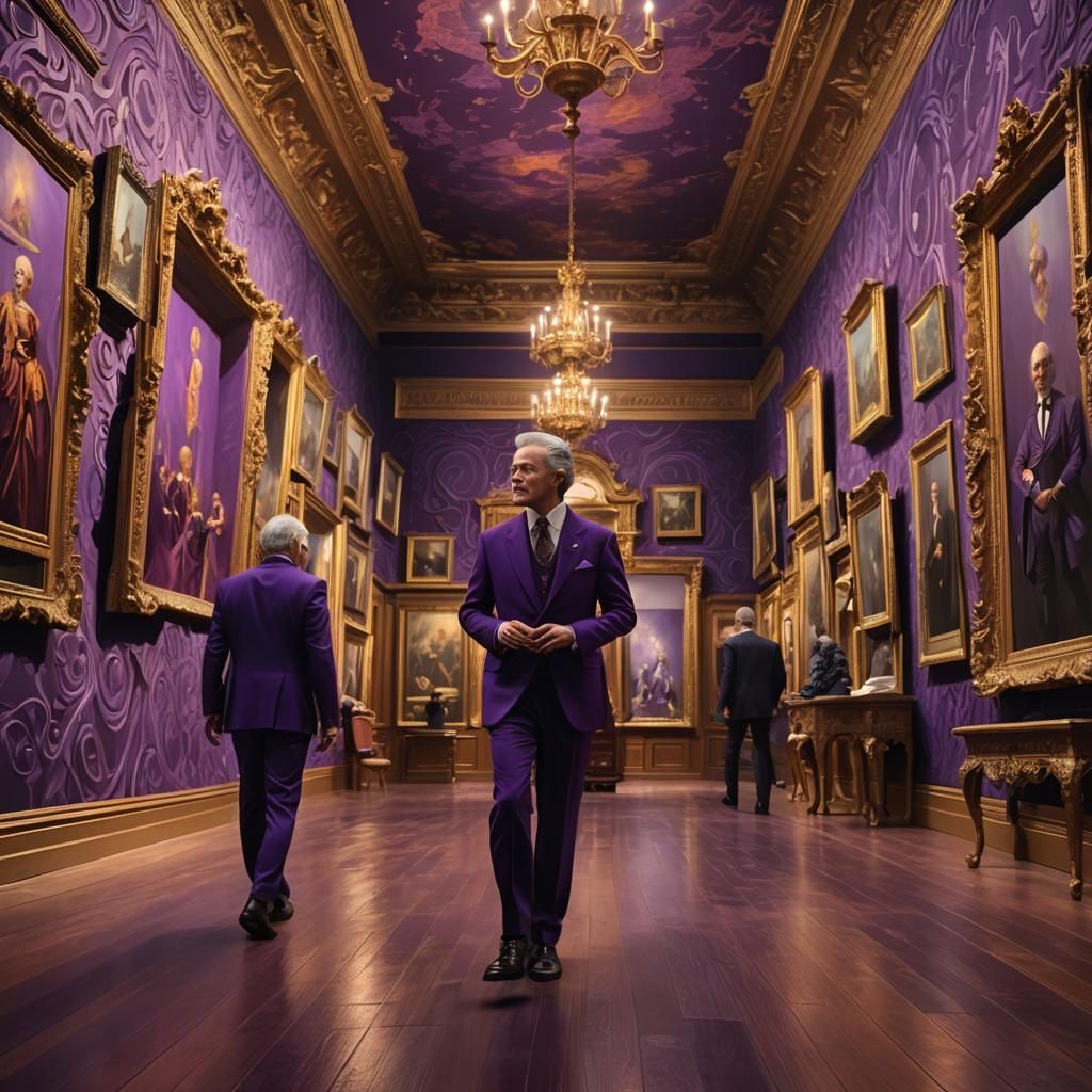 Man in Purple Suit at Art Gallery in Fantasy Style