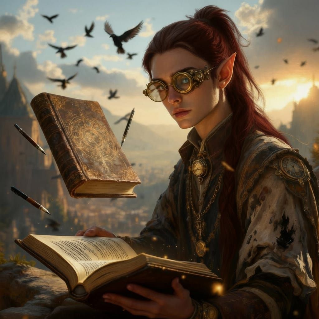 Handsome Elf Scholar in Steampunk Spectacles