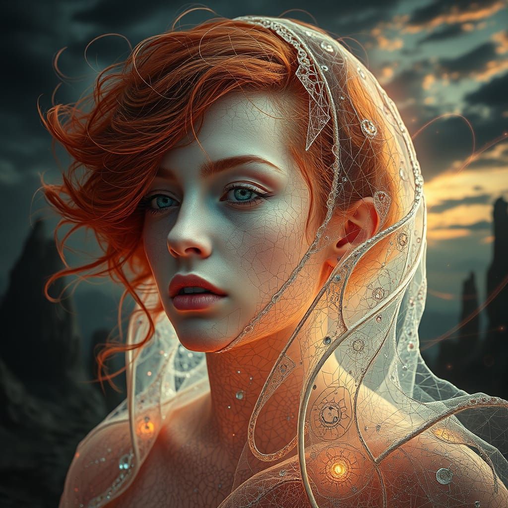 Surreal Goddess in Fractured Filigree Dreamscape