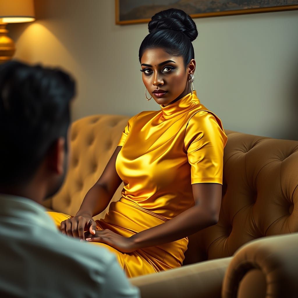 Elegant Indian Woman in Yellow Pencil Skirt
