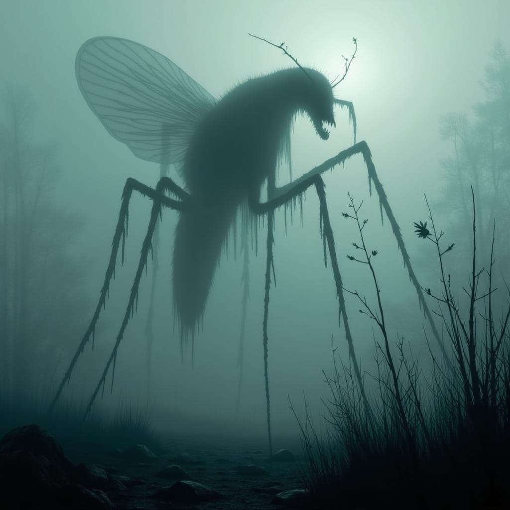 Giant Mosquito Emerges from Eerie Gothic Mist
