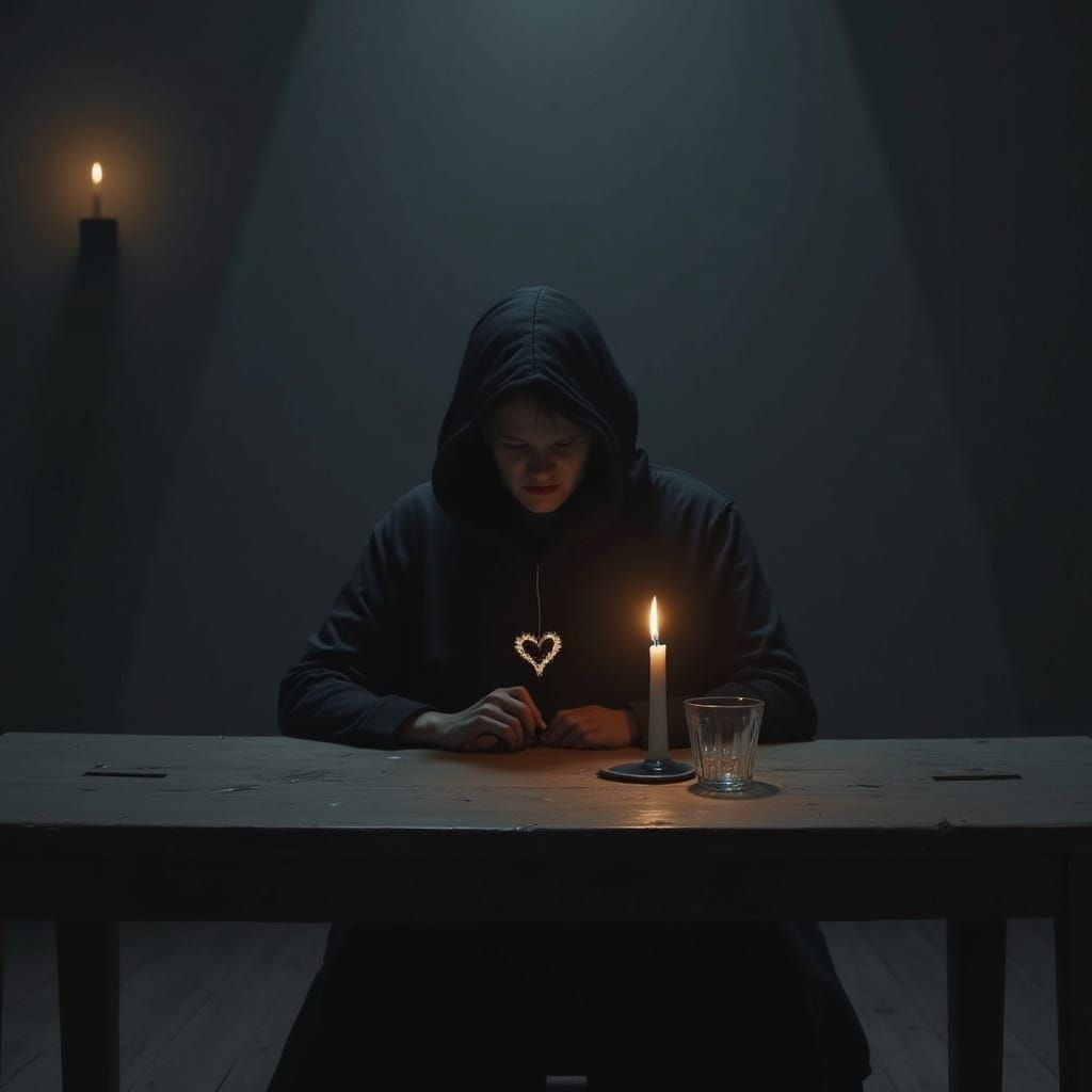 Candlelight Silhouette: A Gouache Painting of Loss