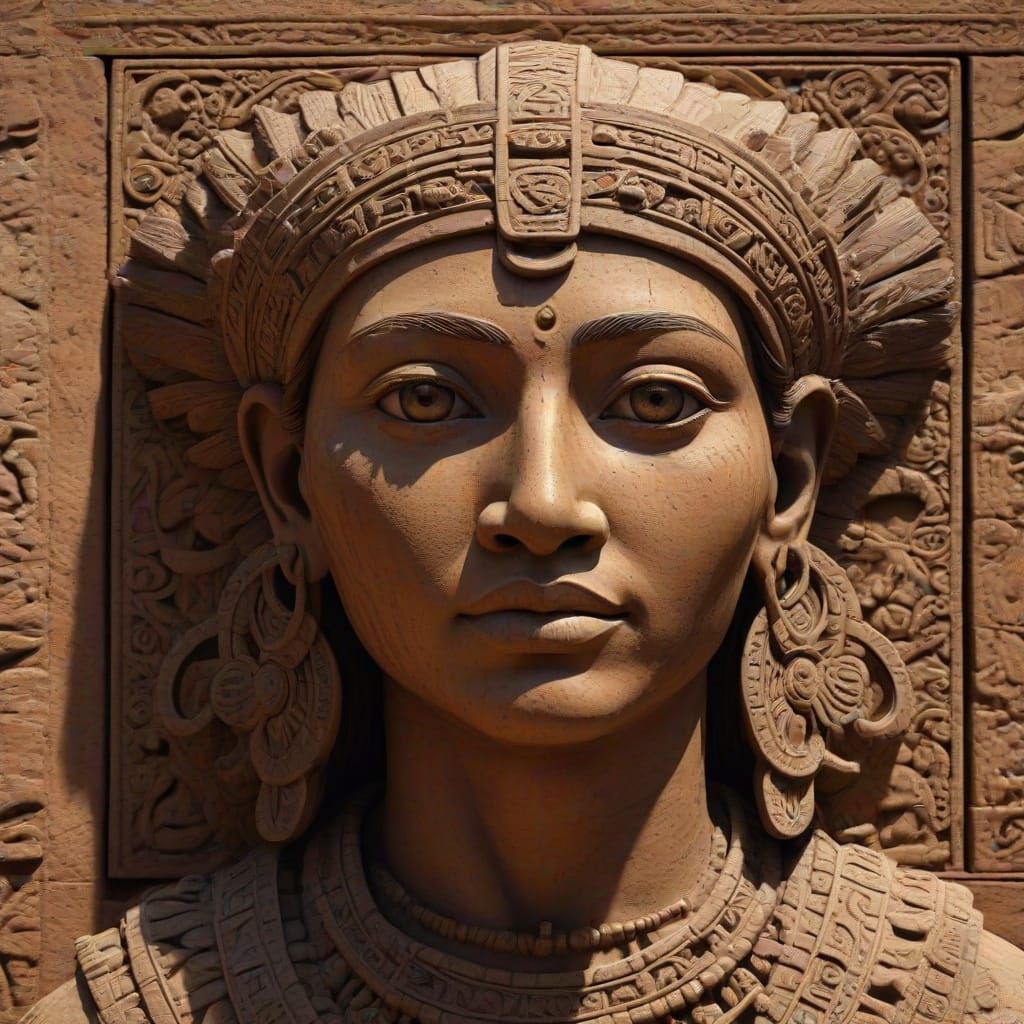 Tiahuanaco Sun Gate: Ancient Stone Carving with God and Serp...