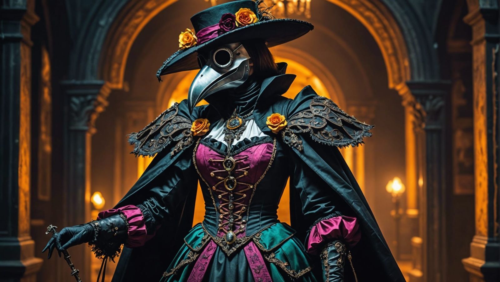 Elegant Plague Doctor in Surreal Style