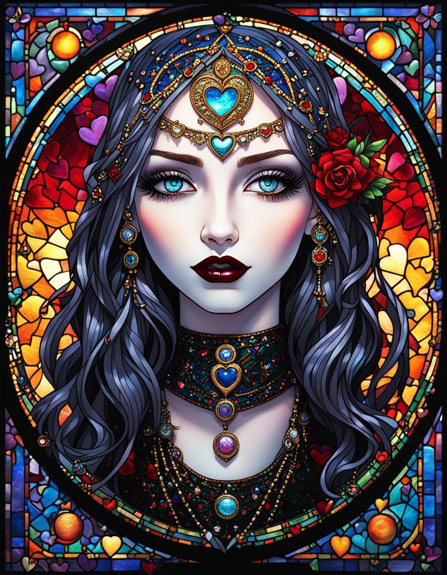 Gothic Woodstock Vampire in Stained Glass Splendor