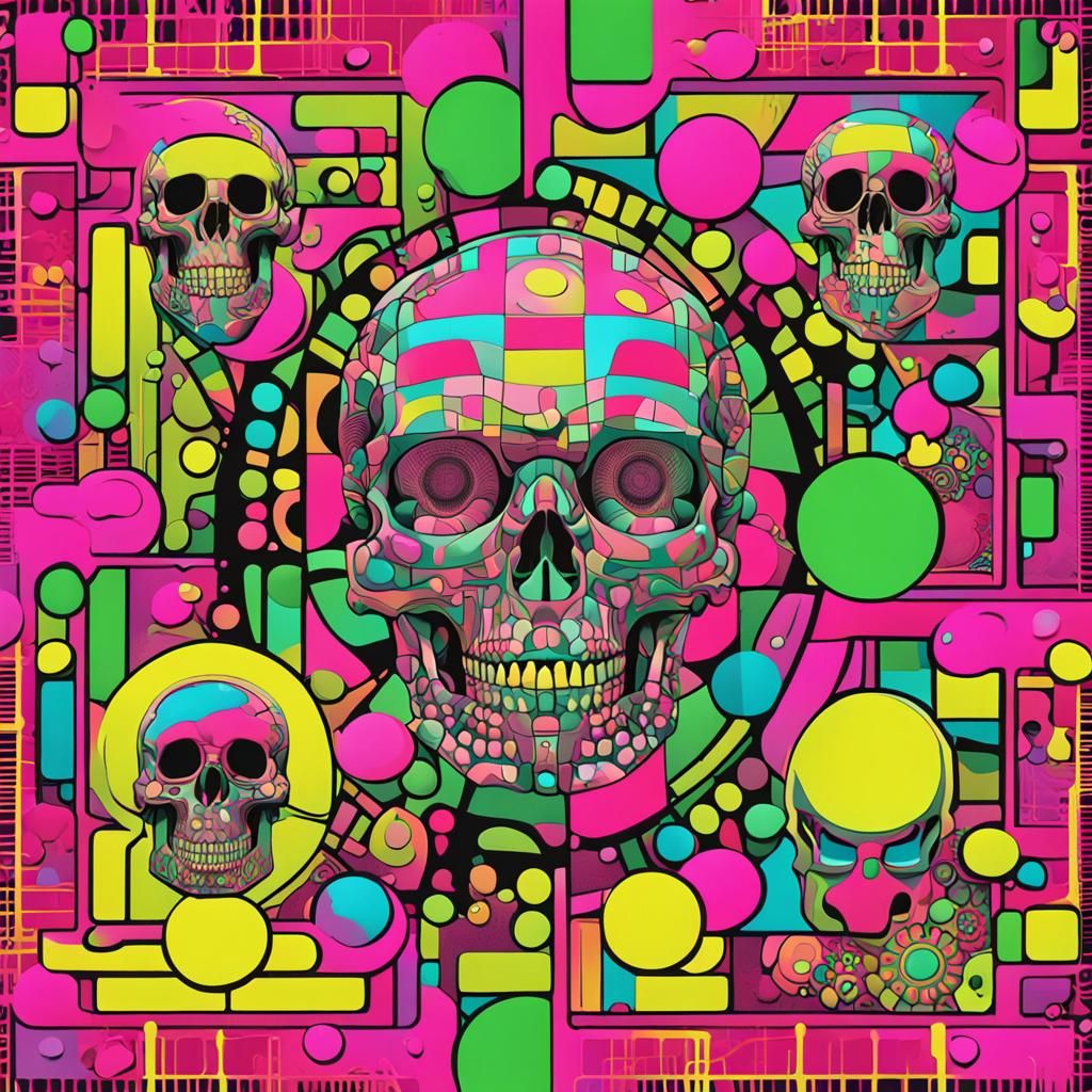 Vibrant Cubist Skulls in Geometric Fauvism Style