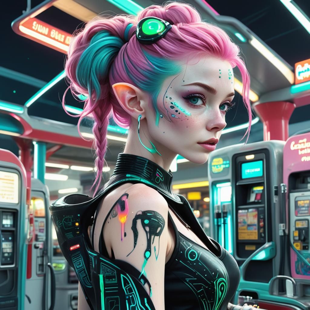 Alien Elf Refuels Spaceship: Photorealistic Surrealism