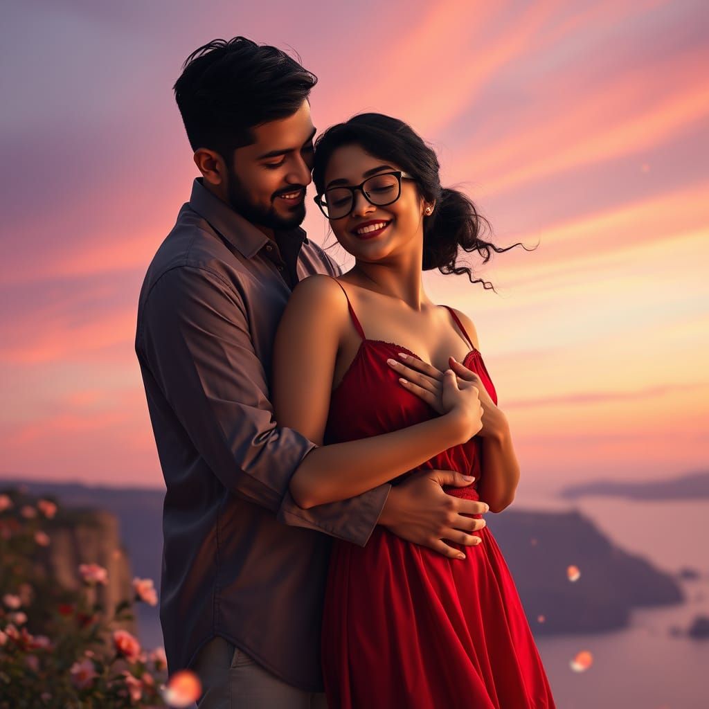 Romantic South Asian Couple in Twilight Digital Painting