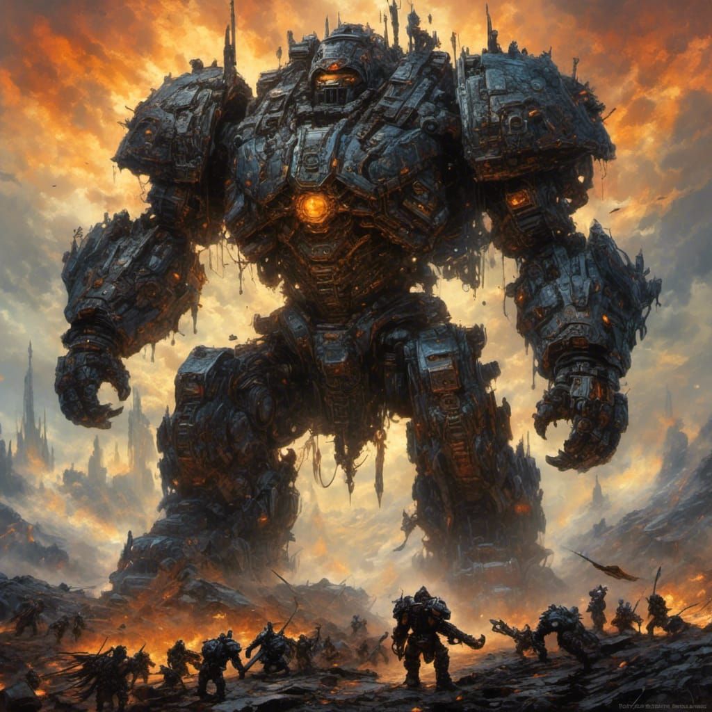 Victorious Dwarven Battlemech on Apocalyptic Battlefield