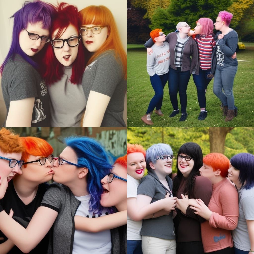 Lesbian Couple: Alt Girl and Nerd Girl Kissing