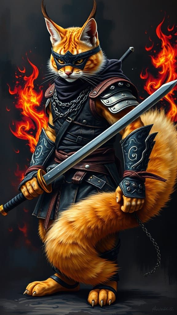 Canada Lynx Ninja with Weaponized Tail. 🥷😾⚔️