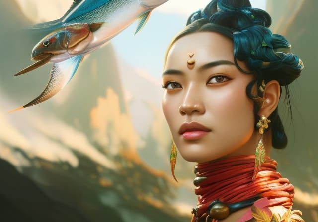 Hina-puku-ia: Hawaiian Goddess Portrait in Art Nouveau Style