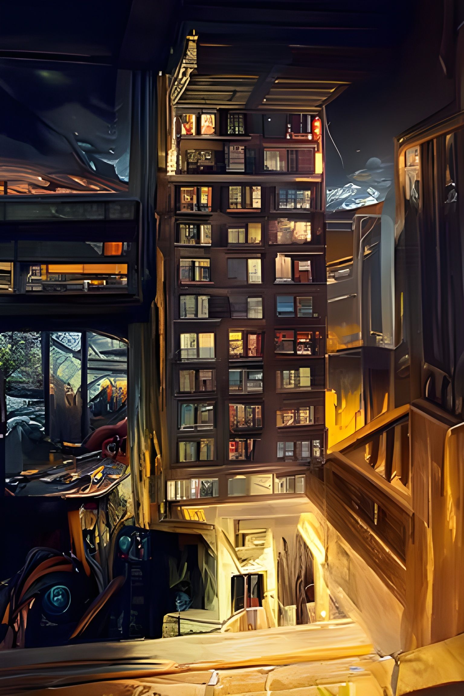 Hyperdetailed Highrise Apartment Building in Surreal Cyberpu...