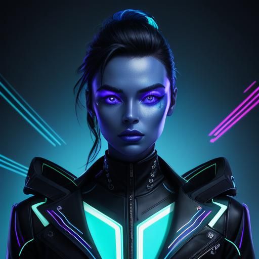 Futuristic Woman with Glowing Circuits in Synthwave Style