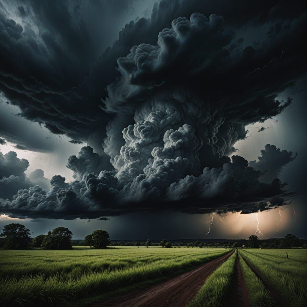 Dark Stormy Landscape with Foreboding Sky in Atmospheric Pai...