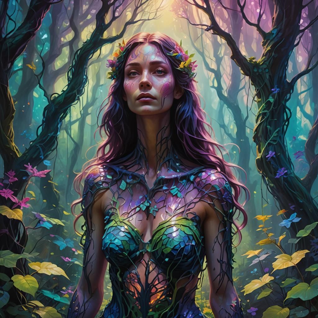Mystical Forest Woman with Quasi-Matter Body
