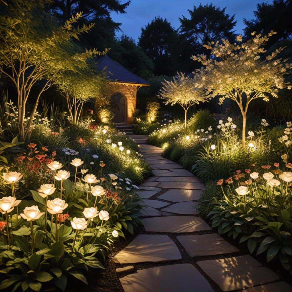 Golden Lit Garden Scene