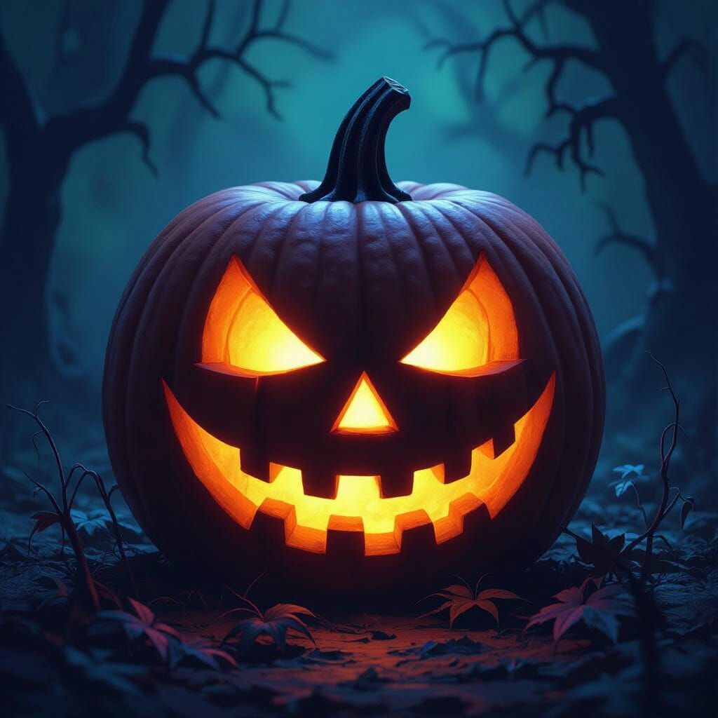 Eerie Glowing Jack-O'-Lantern in Dark Fantasy Style