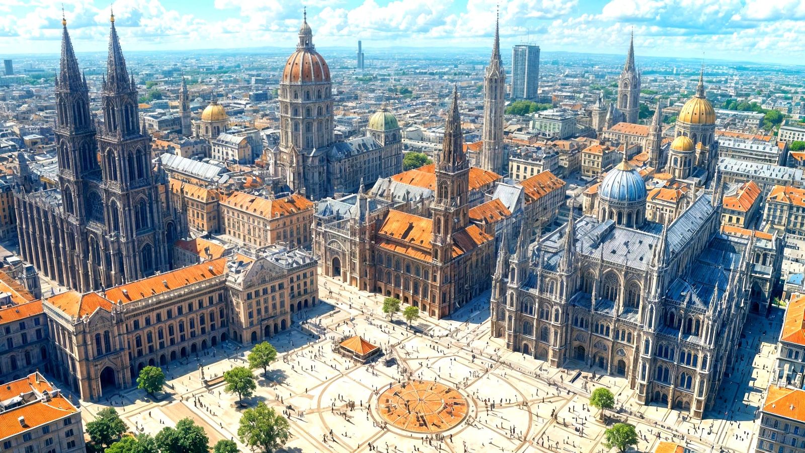 Architectural Fusion: Imaginary City Square in Hyperrealism