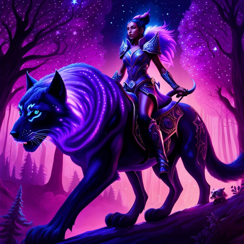 Night Elf on Light Creature in Magical Forest