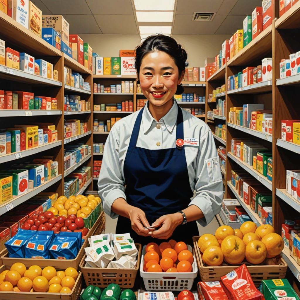 Friendly Department Store Cashier in Everyday Americana Styl...