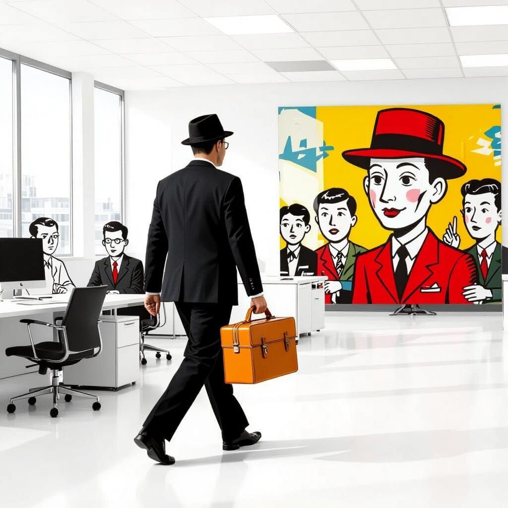 Businessman Leaving Office in Norman Rockwell Style