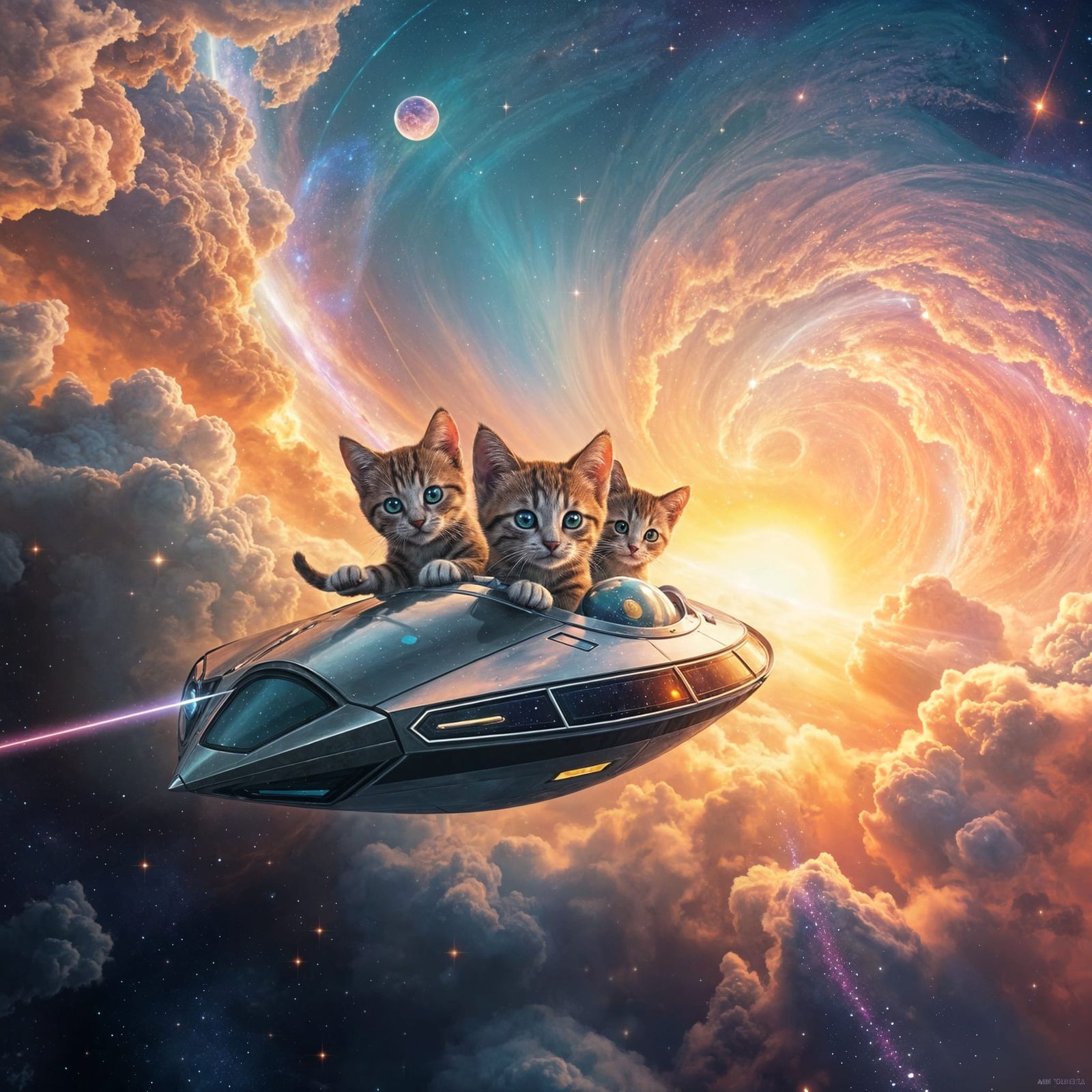 Cosmic Kitten Explorer Cruises Through Vibrant Nebula