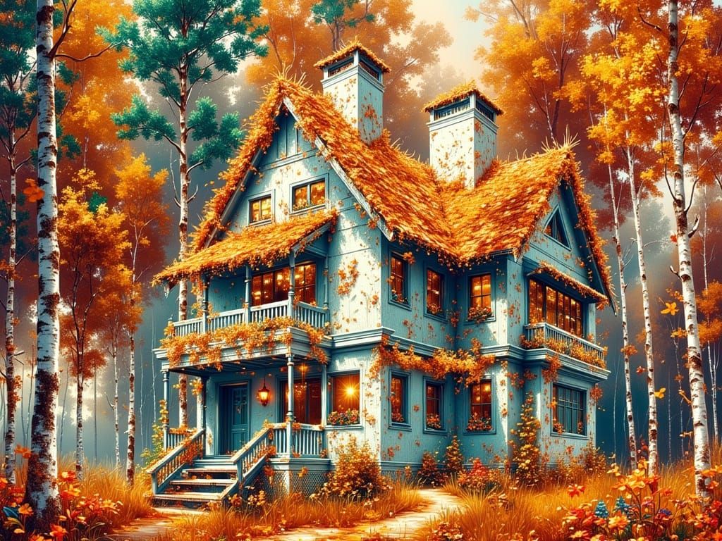 Dilapidated House with Flower Garden as Digital Painting