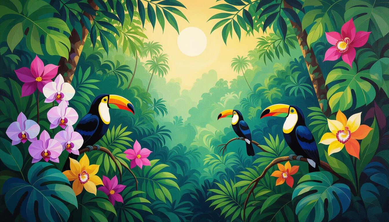 Vibrant Tropical Rainforest with Exotic Wildlife