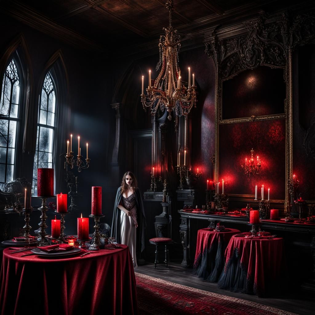 Hyperrealistic Vampire Mystery Party Photograph